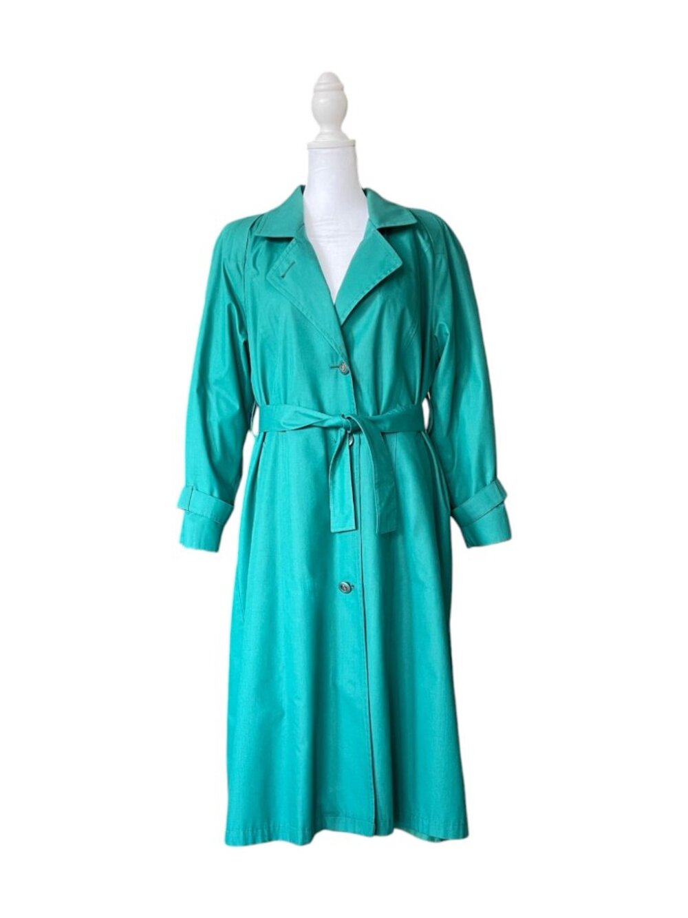 Vintage 1980s London Fog by Wamsutta Teal Trench Coat – Made in USA – Size 10P
